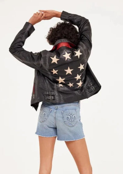 Mauritius Christy Star Detail Leather Jacket - Vintage Black