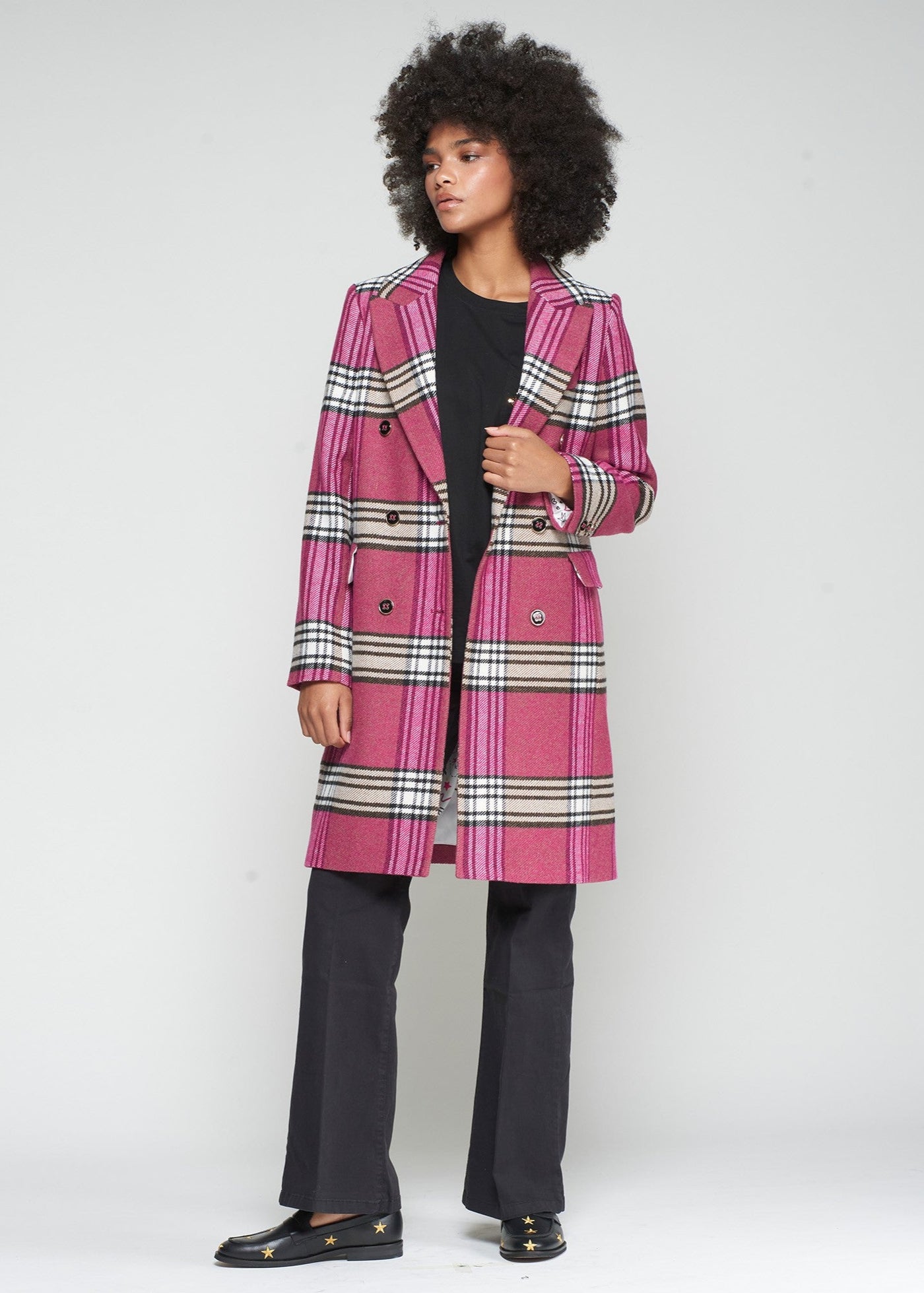 Vilagallo Lian Pink Plaid Coat