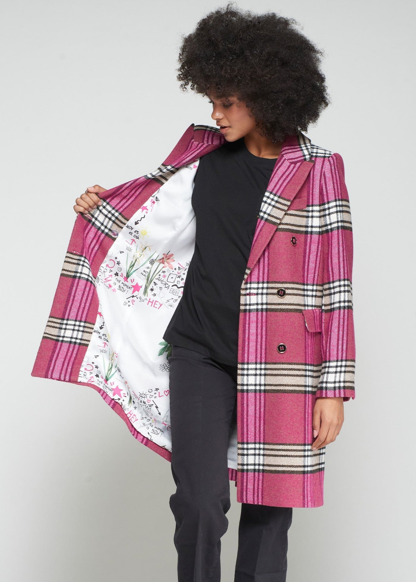 Vilagallo Lian Pink Plaid Coat