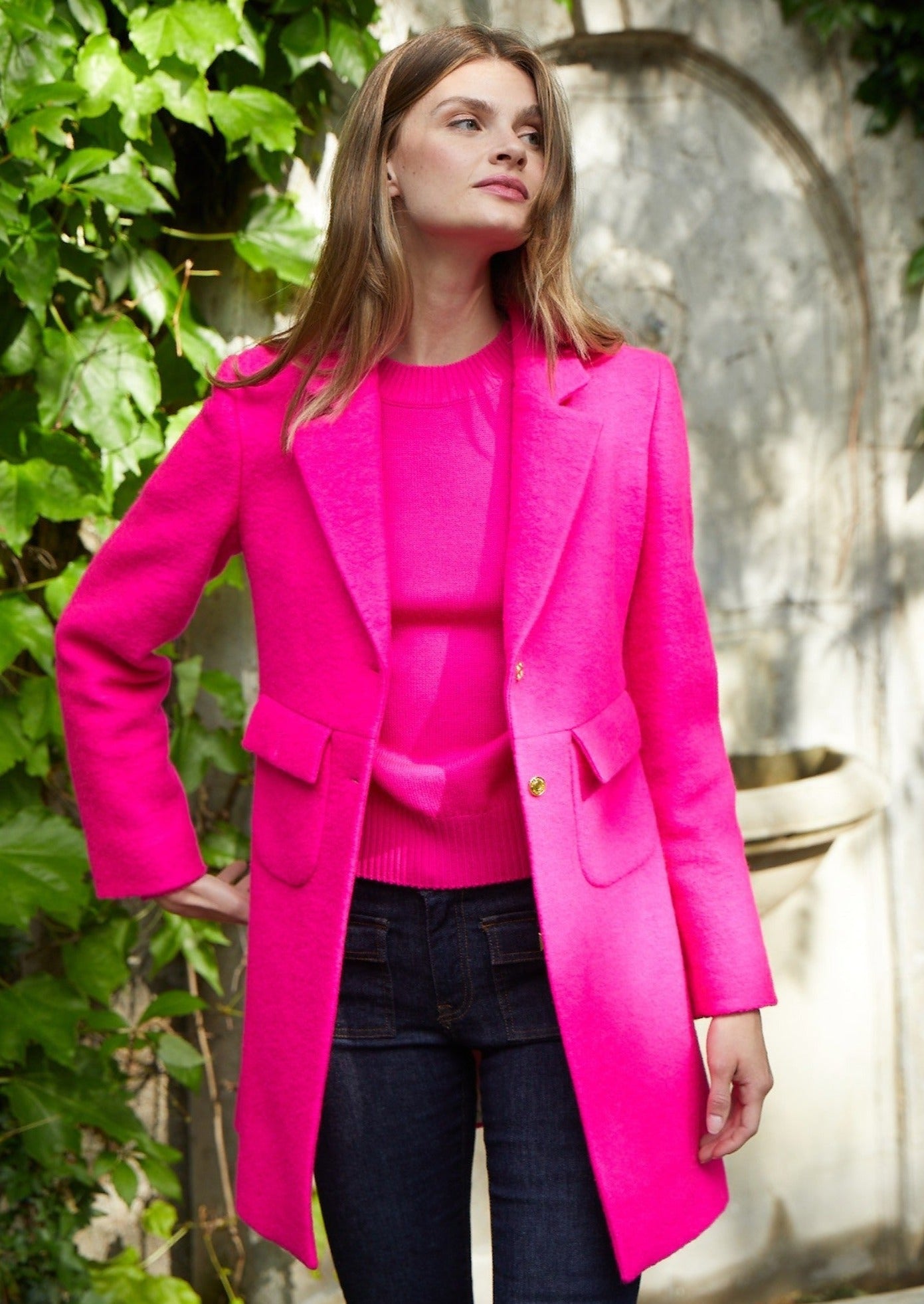 Vilagallo Lucia Wool Coat - Hot Pink