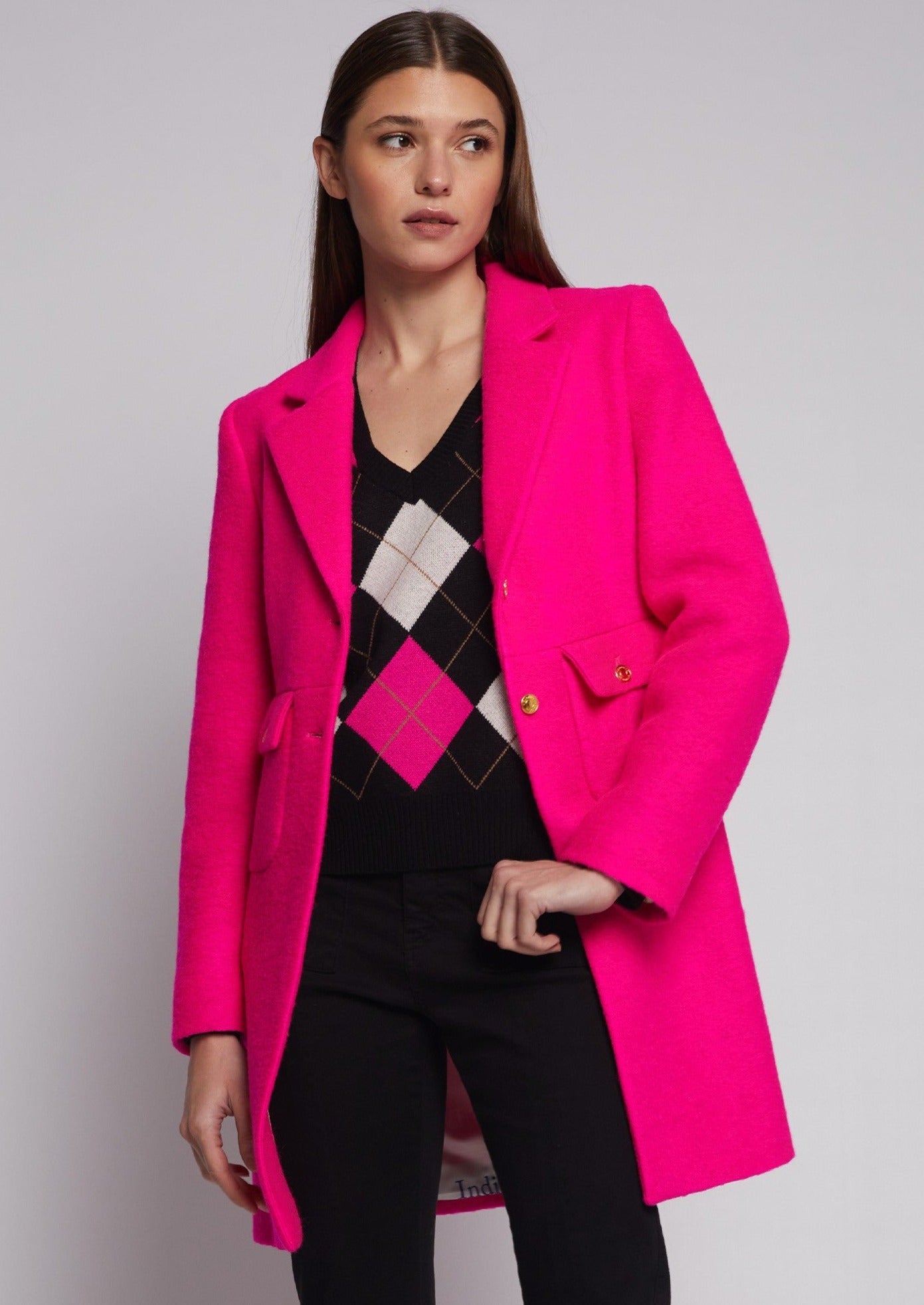 Vilagallo Lucia Wool Coat - Hot Pink