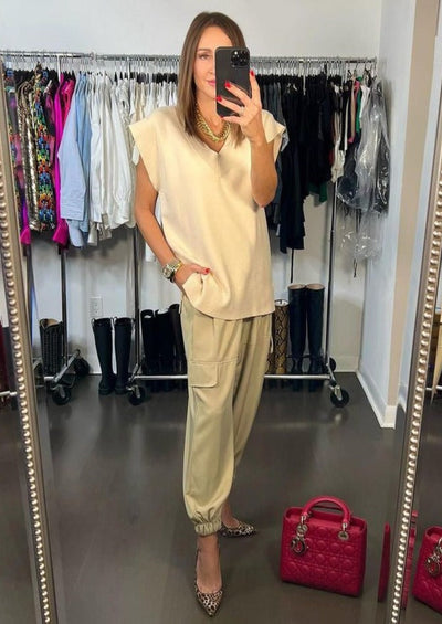The Pink Door Jogger Style Dress Pants - Beige