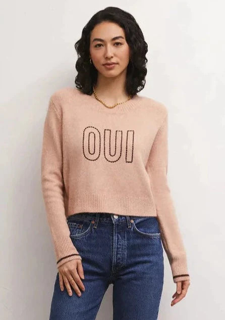 Z Supply “Oui” Cropped Sweater - Soft Pink