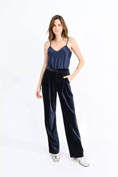 Molly Bracken High Rise Velvet Pants - Navy