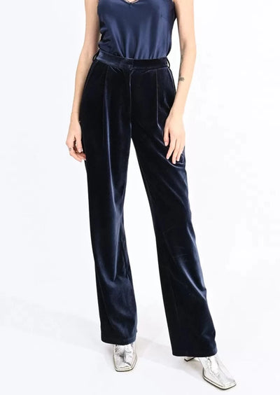 Molly Bracken High Rise Velvet Pants - Navy