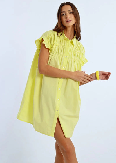 Molly Bracken Ruched Detail Shirt Dress Yellow