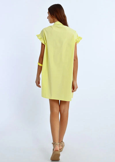 Molly Bracken Ruched Detail Shirt Dress Yellow