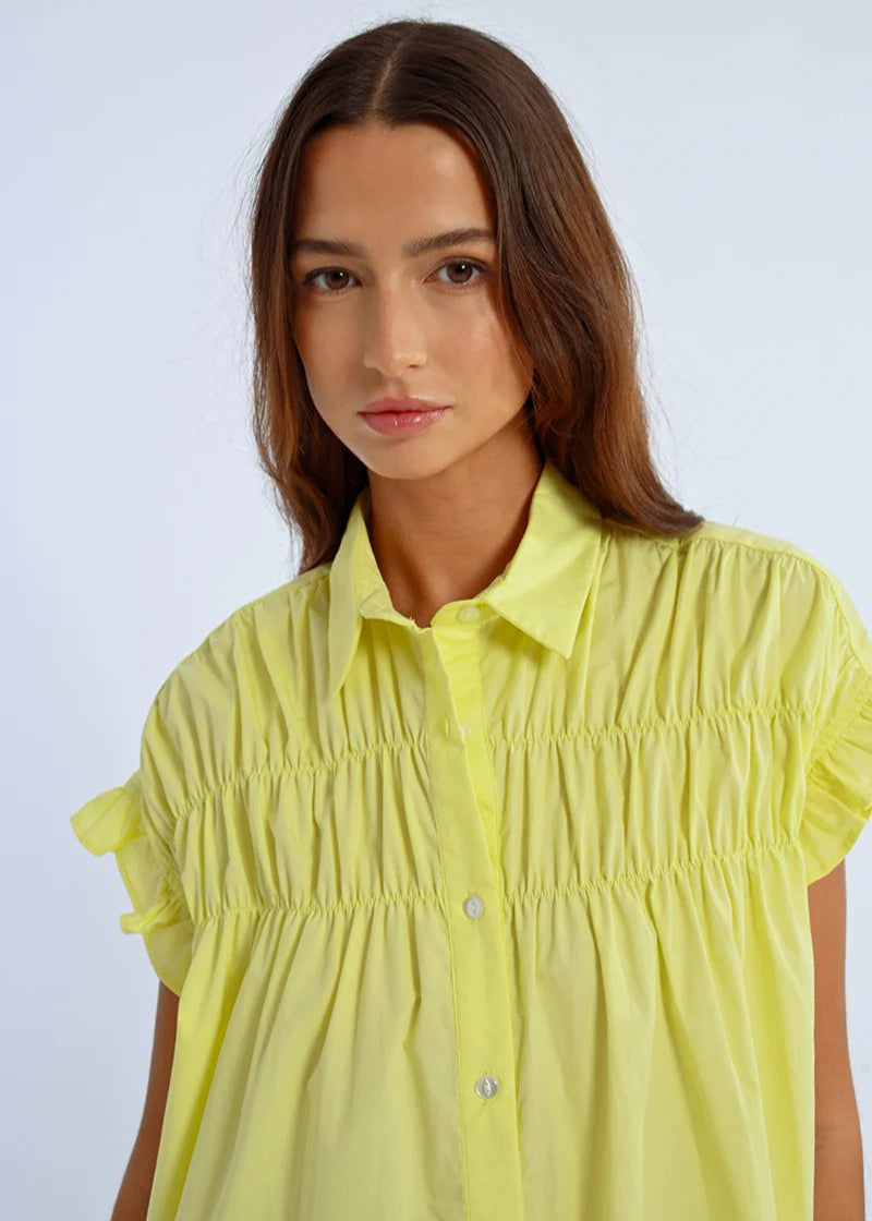 Molly Bracken Ruched Detail Shirt Dress Yellow