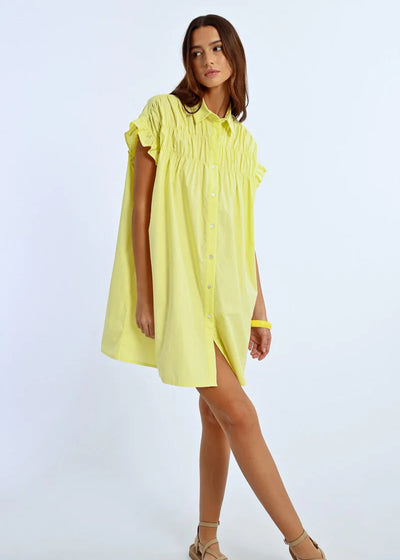 Molly Bracken Ruched Detail Shirt Dress Yellow
