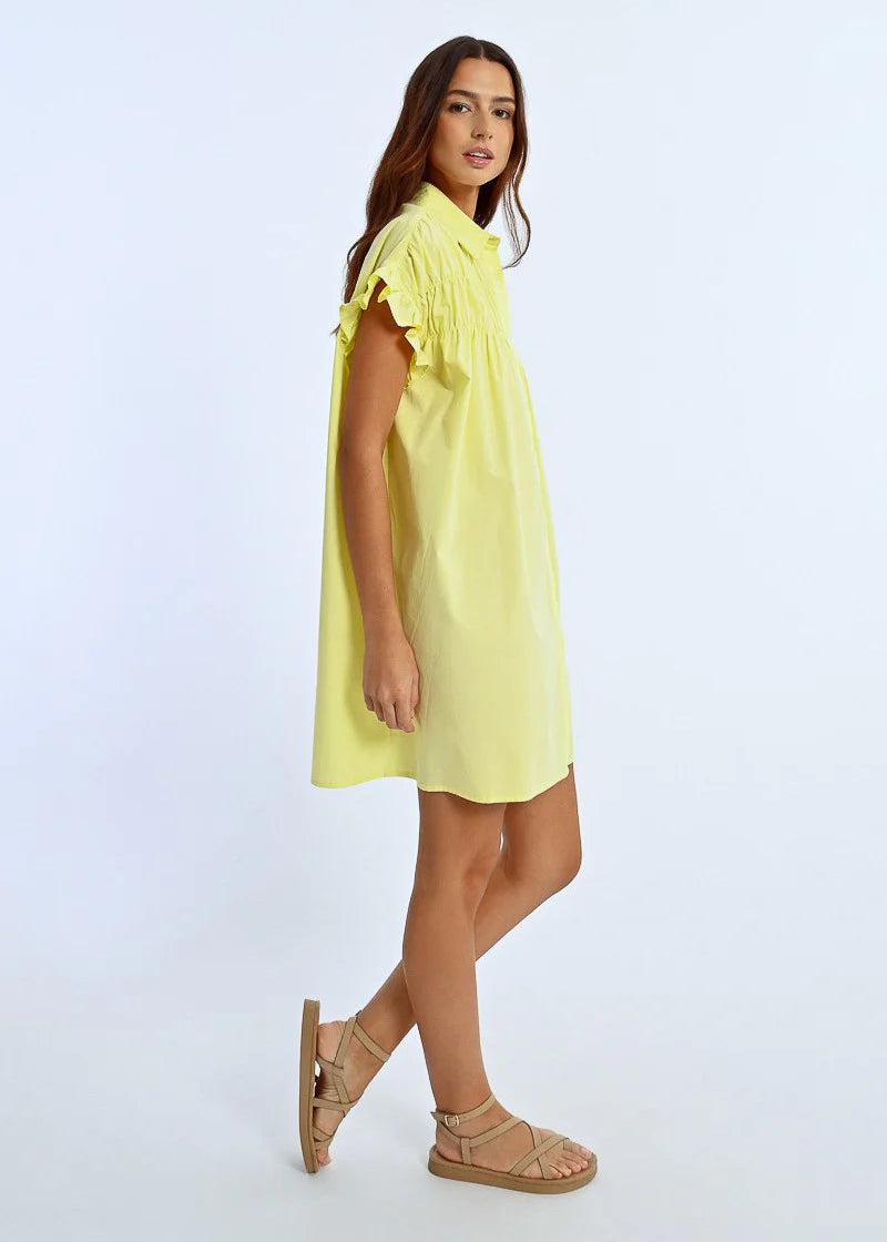 Molly Bracken Ruched Detail Shirt Dress Yellow