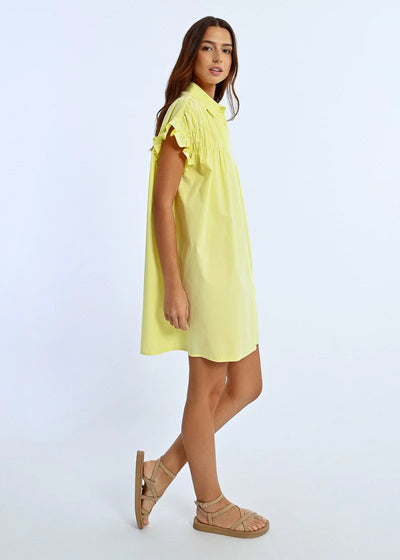 Molly Bracken Ruched Detail Shirt Dress Yellow