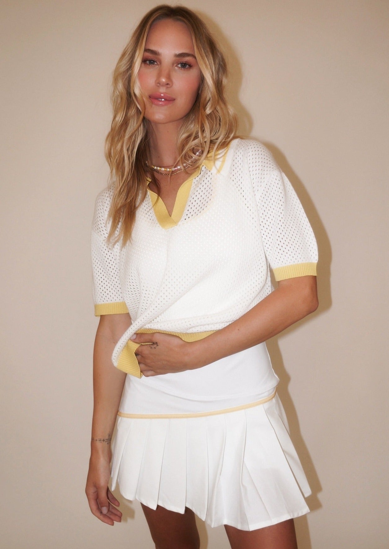 Beach Riot Giana Perforated Tennis Sweater - White