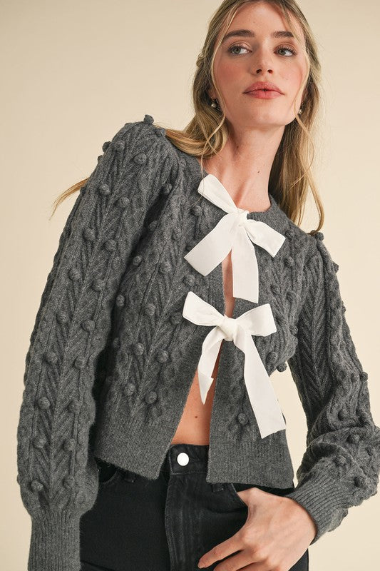 The Pink Door Bow Tie Cardi Charcoal