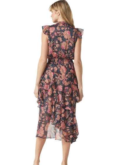 MISA Ilysa Cap Sleeve Asymmetrical Midi Dress - Flora Dot