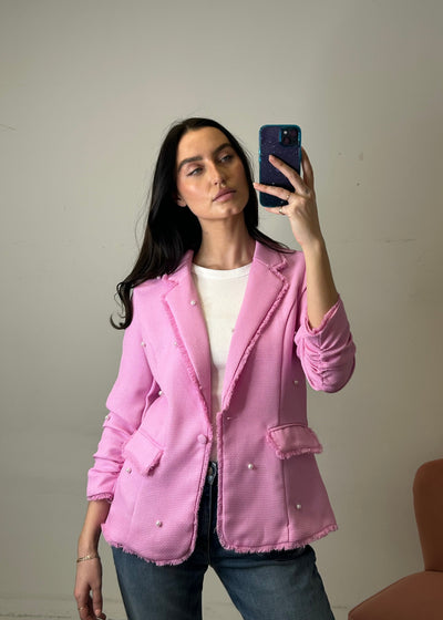 The Pink Door Pearl Embellished Blazer - Pink