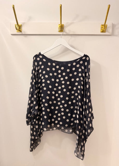 The Pink Door Silky Polka dots Top Navy