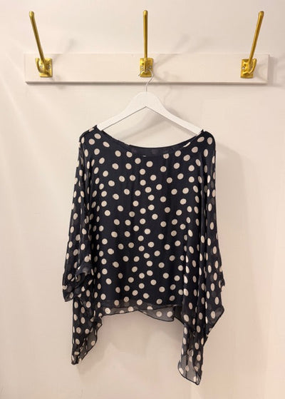The Pink Door Silky Polka dots Top Navy