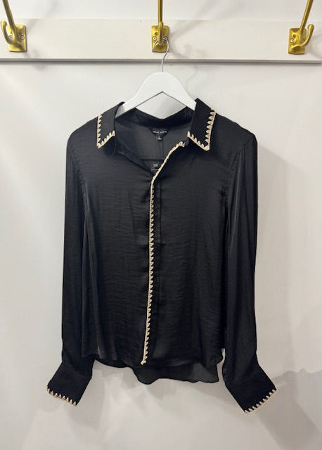 The Pink Door Silky Shirt W/ Whipstitch Black