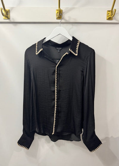 The Pink Door Silky Shirt W/ Whipstitch Black