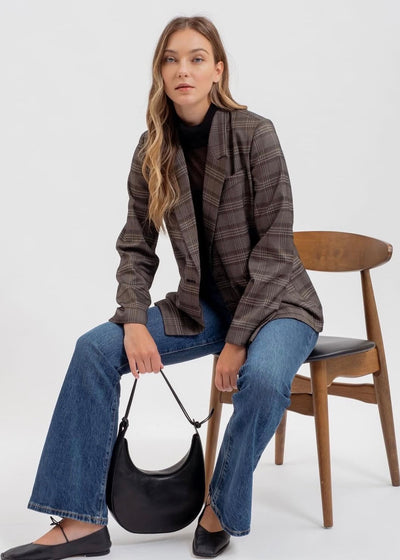 The Pink Door Brown Plaid Blazer