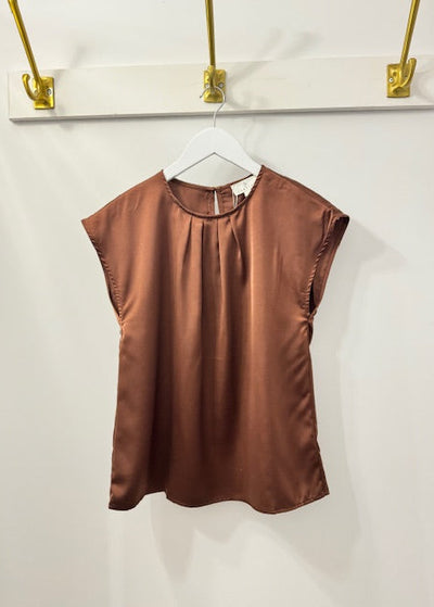 The Pink Door Silk Cuff Sleeves Top Cognac