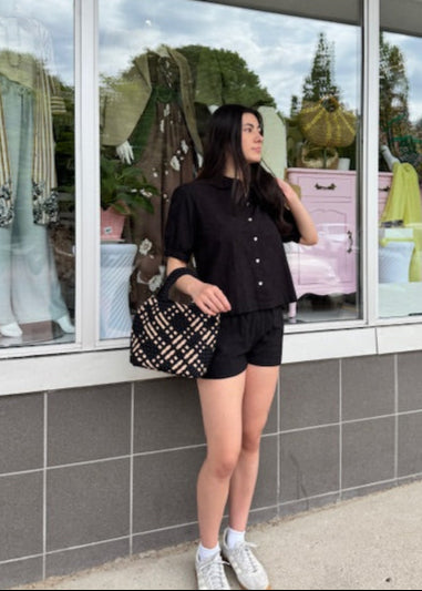 Stark Poplin Embroidery Short Black