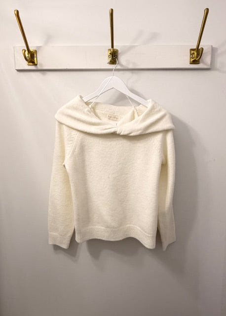 The Pink Door Twist Front Off The Shoulder Sweater Ivory