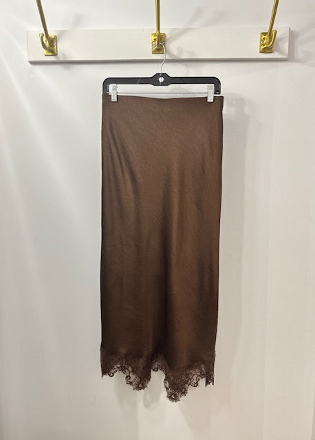 The Pink Door Lace Trim Silky Skirt Brown