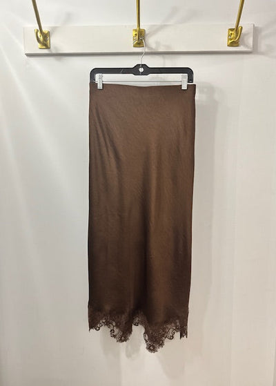 The Pink Door Lace Trim Silky Skirt Brown