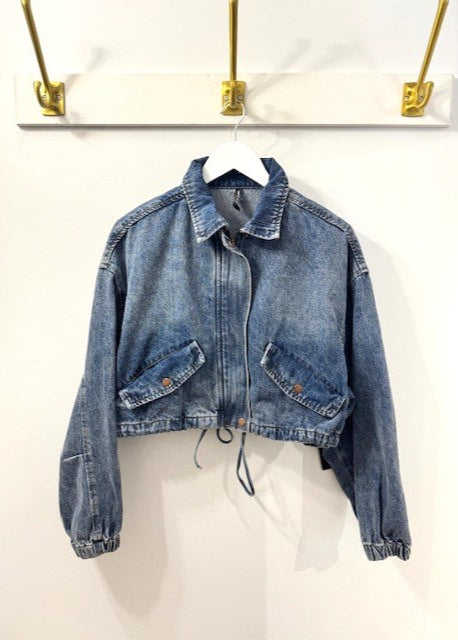 The Pink Door Crop Denim Jacket w/ Zipper