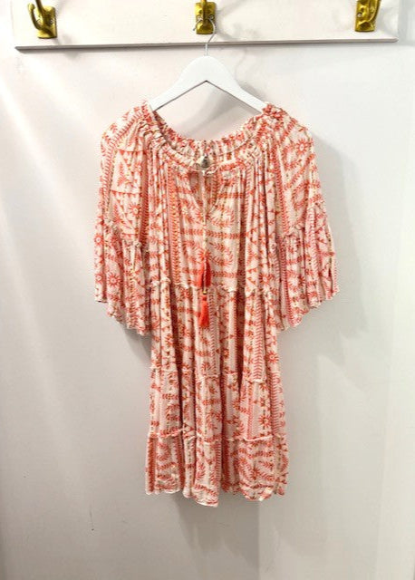 The Pink Door Coral Print/Gold Beach Dress