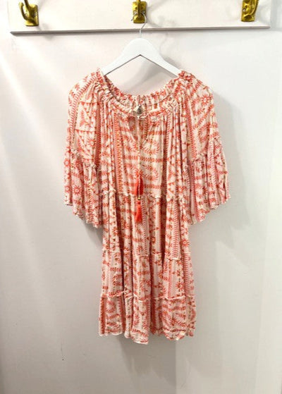 The Pink Door Coral Print/Gold Beach Dress