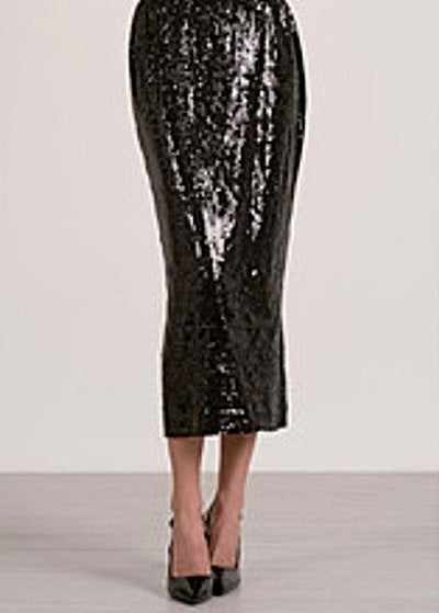 The Pink Door Long Sequin W/ Slit Skirt Black