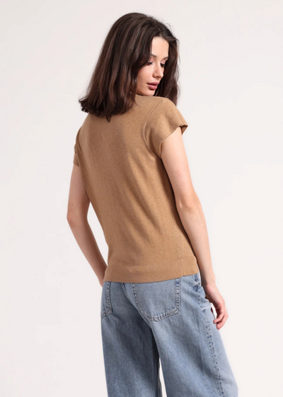 Minnie Rose Supima Cotton Cap Sleeve Crew Sand