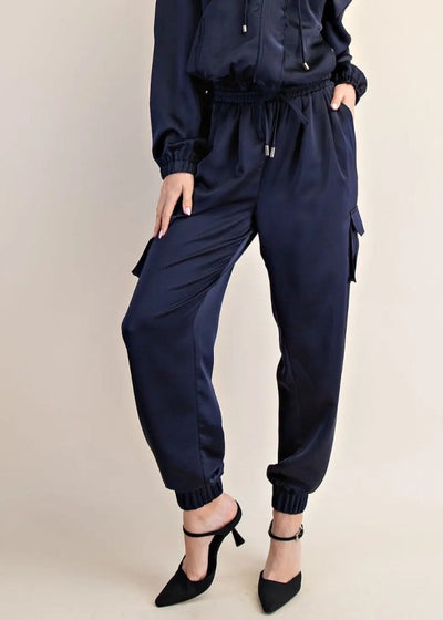 The Pink Door Satin Jogger Navy