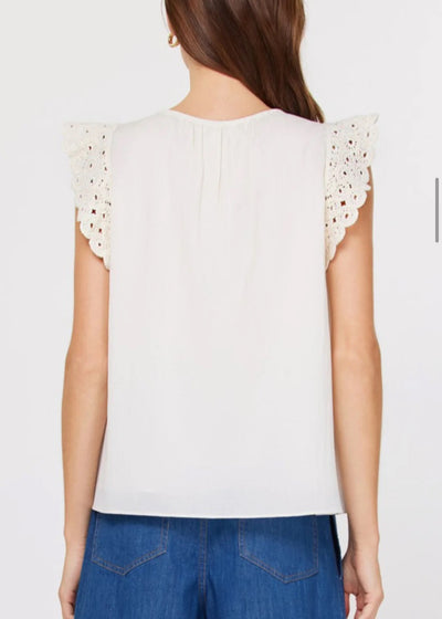 The Pink Door Crochet Ruffle Detail Blouse Cream