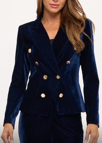 The Pink Door Velvet Gold Button Blazer Navy