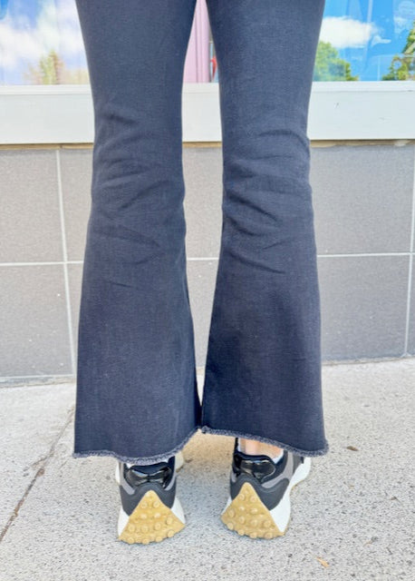 The Pink Door Alison Kick Flare Crop Jean - Black