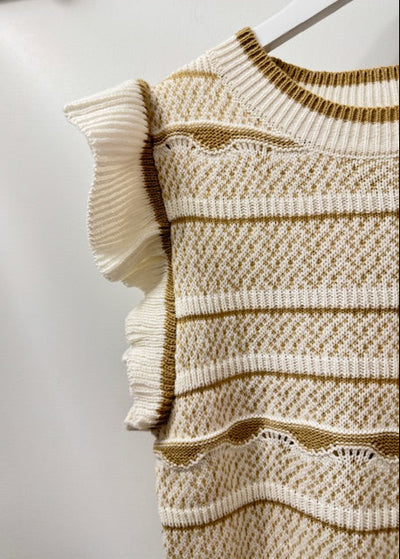 The Pink Door White & Sand Stripes Sweater