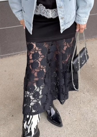 The Pink Door Scuba Skirt w/ Lace Bottom Black