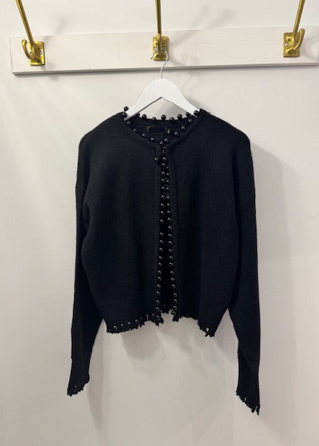 The Pink Door Black Bead Trim Cardi Black