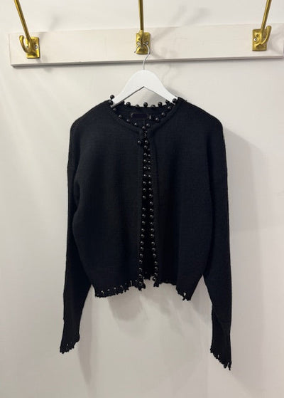 The Pink Door Black Bead Trim Cardi Black