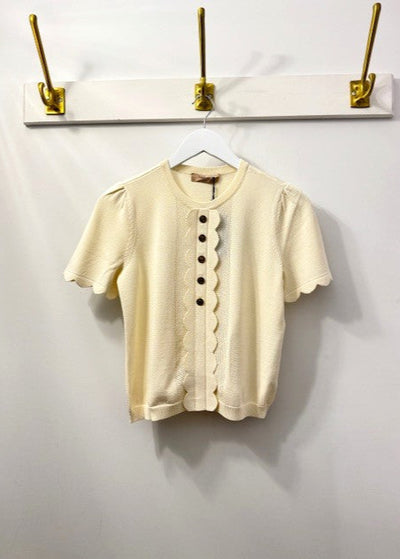 Twinset Knitted S/S Sweater w/ Gold Buttons Details Ivory