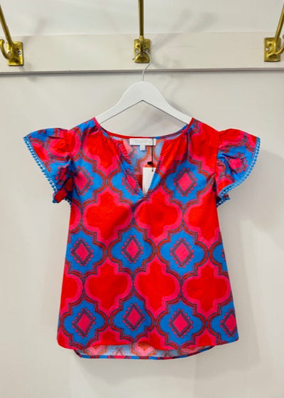 The Pink Door Red, Fuchsia Cobalt Multicolour Blouse