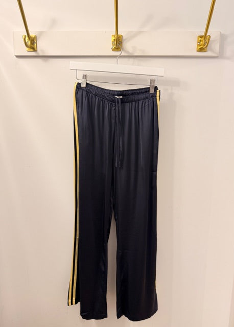 The Pink Door Silky Navy Pants With Yellow Stripe