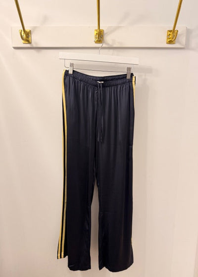 The Pink Door Silky Navy Pants With Yellow Stripe