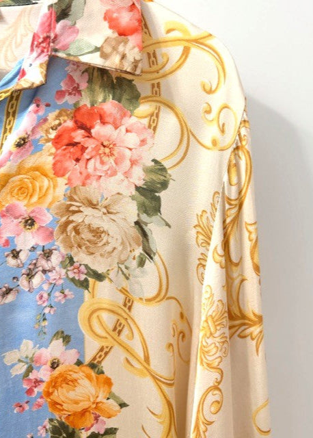 The Pink Door Silky Rosette Shirt Dress Blue