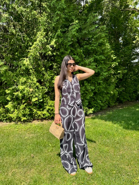 The Pink Door Black & White Print Vest & Pants