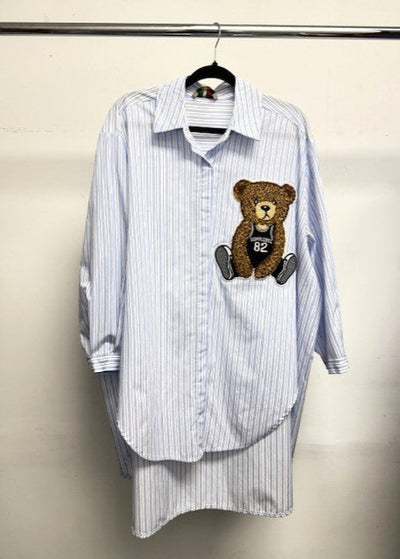 The Pink Door Oversized Teddy Bear Shirt - Blue/White