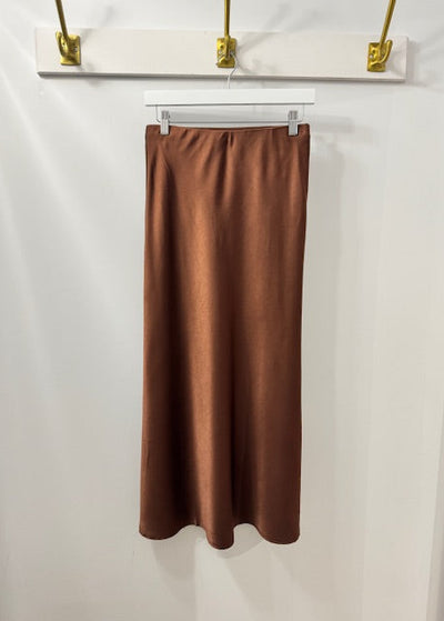 The Pink Door Aline Satin Skirt Cognac